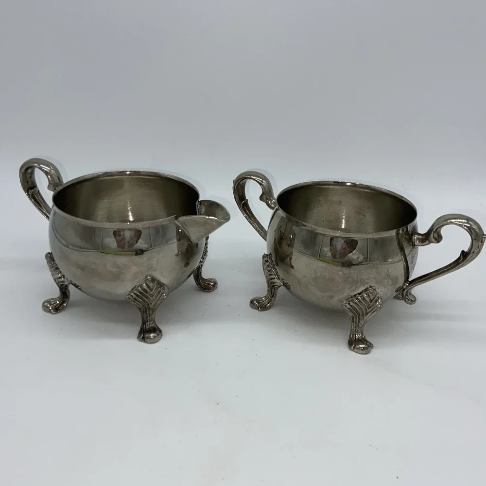 Sheridan Taunton Sugar & Creamer Set Vintage Silver Plated Footed Bowl & Pitcher